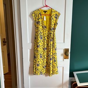 NWT Yellow floral midi wrap dress